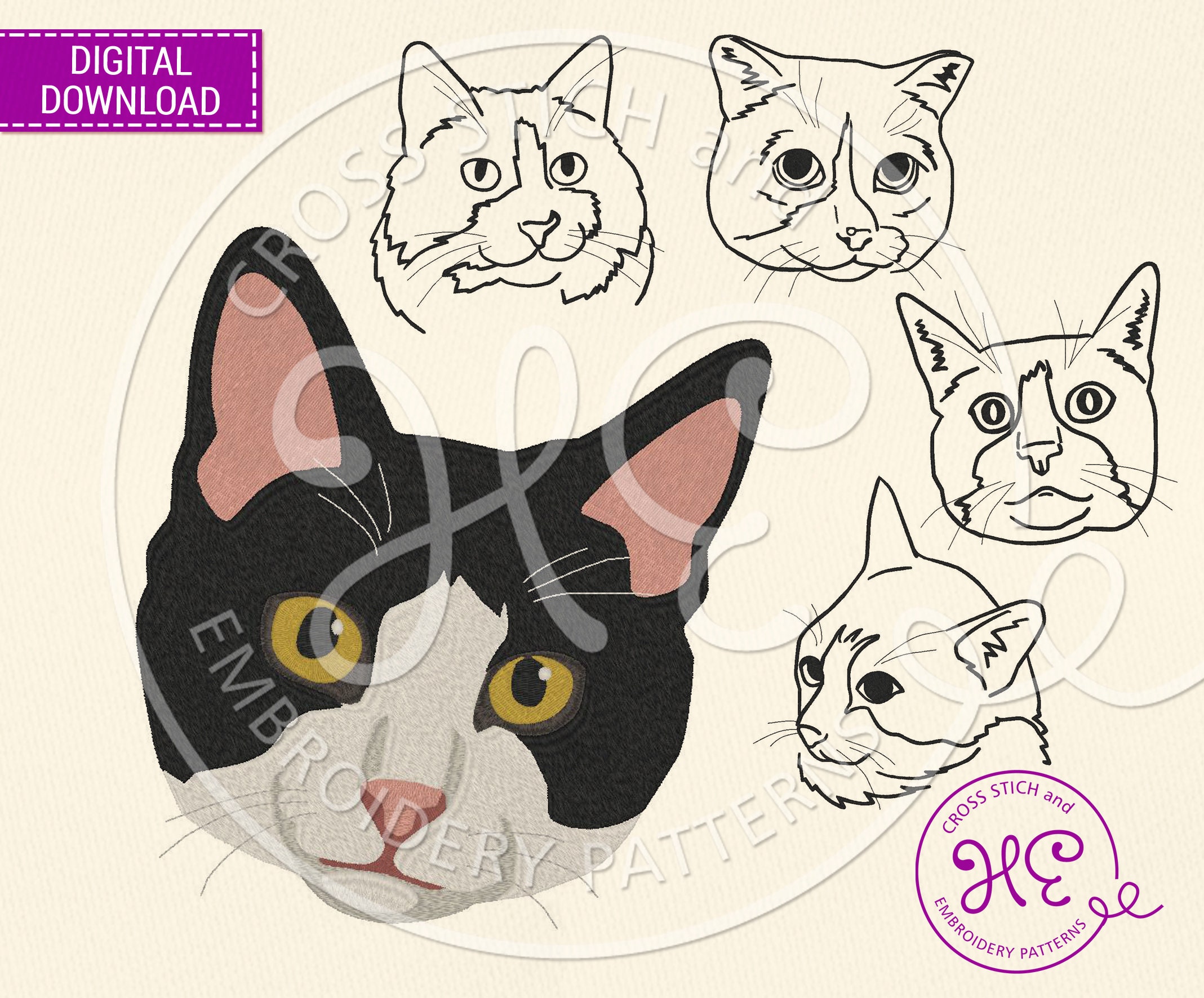 Hand Embroidery Kit Black Cat Design DIY Craft Cute Kitten Pattern