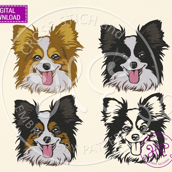 Papillon Embroidery Designs, Machine Embroidery Pattern, Download, Funny Pet Face, Ukraine Shop, Outline Colorful, Babylock Tajima Bernina