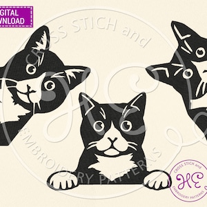 Tuxedo Cat Embroidery Designs, Embroidery Pattern For Machine, Download, Simple Pet Face Schem, Peeking Animal, Ukraine Shops, Pes Dst Jef