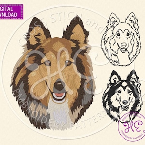 Shetland Sheepdog Embroidery Design, Machine Embroidery Pattern, Download, Outline Sketch, Rough Collie, Sheltie, Dog Breed, Dst Pes Jef Exp