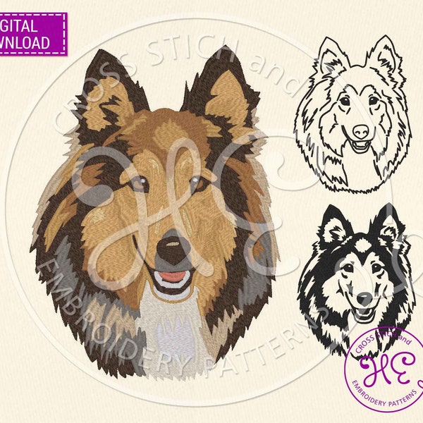 Shetland Sheepdog Embroidery Design, Machine Embroidery Pattern, Download, Outline Sketch, Rough Collie, Sheltie, Dog Breed, Dst Pes Jef Exp