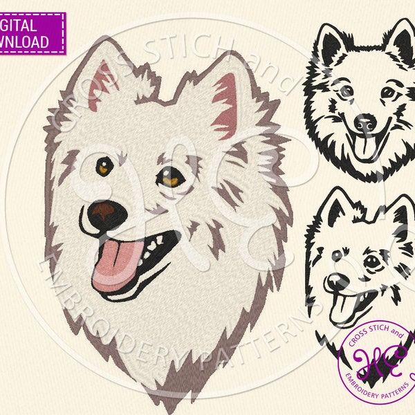 Amerikanische Eskimo Stickdatei, Maschinenstickmuster, Ukraine Digital Download, Eskie Design, Animal Pes Dst Jef Datei, Hunderasse