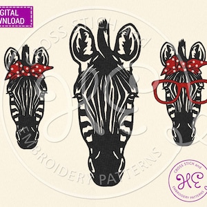 Zebra Embroidery Designs, Pattern For Machine, Download, African Safari Animal Scheme, Wild Life, Funny Zoo Animal In Glasses And Glasses