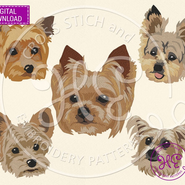 Yorkshire Terrier Dog Embroidery Designs, Modèle de broderie à la machine, Télécharger, Ukraine Boutiques, Visage d’animal de compagnie, Design coloré, Race de chien