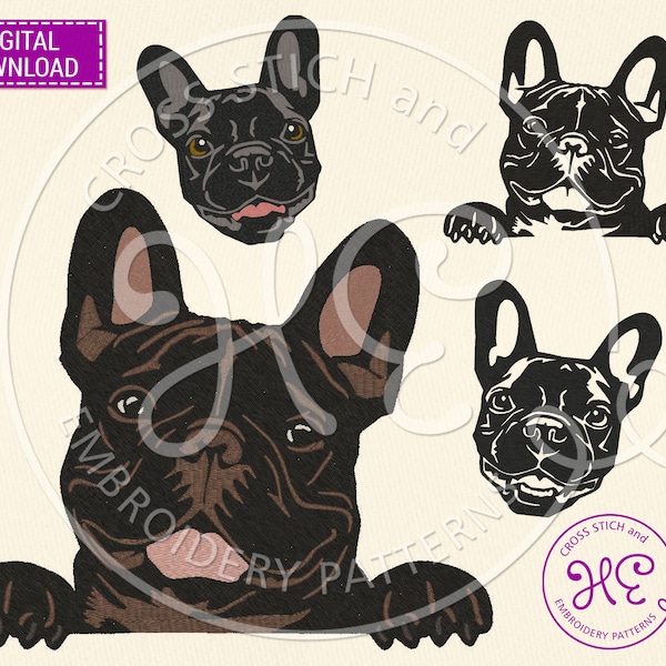 French Bulldog Embroidery Designs, Embroidery Pattern For Machine, Peeking Head Paw, Download, Frenchie Face Animal, Bernina Tajima Babylock