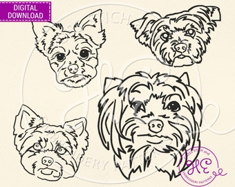 Yorkshire Terrier Dog Outline Sketch Embroidery Designs, Embroidery Pattern For Machine, Download, Simple Pet Face Schem, Pes Dst Jef File