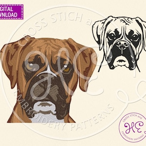 Boxer Dog Embroidery Pattern, Machine Embroidery Designs, Download, Pet Portrait Embroidery, Ukrainian Shop, Colorful Art, Dog Breed, Tajima