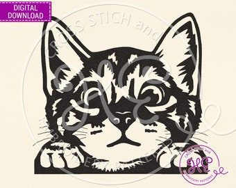 Cat Embroidery Designs, Machine Embroidery Pattern, Ukraine Digital Download, Kitten Dst Pes File, Cute Animal Pet Face, Outline, Bernina