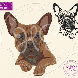 French Bulldog Embroidery Design, Dog Embroidery Pattern For Machine, Ukraine Shops, Download, Frenchie Face Paws, Breed, Pes Dst Jef Hus