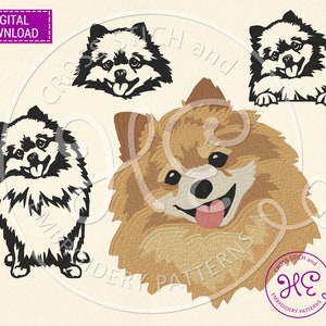 Pomeranian Embroidery Designs, Machine Embroidery Pattern, Download, Cute Peeking Pet Face, Ukraine Shop, Outline Colorful, Babylock Tajima