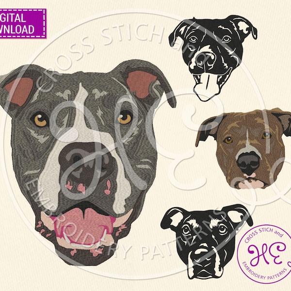 Pit Bull Embroidery Design, Machine Embroidery Pattern, Download, Ukraine Shop, Cute Pet Face Scheme, Colorful Dog Breed Dst Exp Pes Jef Hus