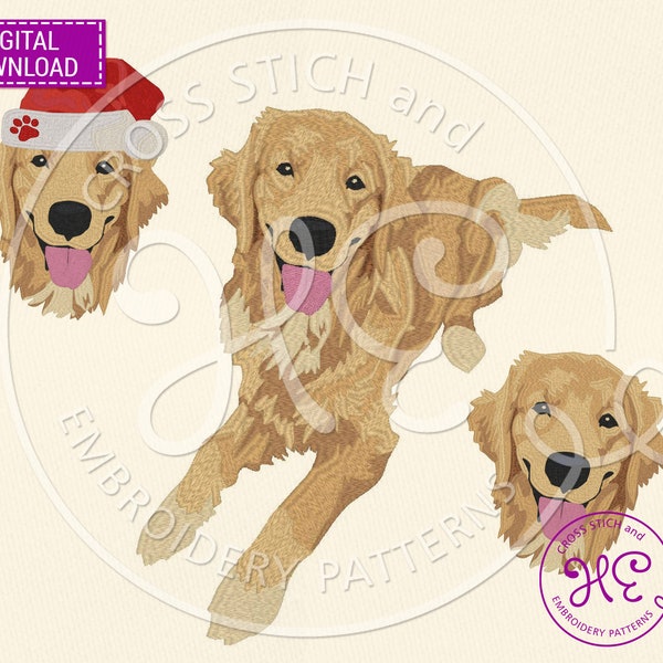 Golden Retriever Dog Embroidery Designs, Machine Embroidery Pattern, Download, Funny Goldie Body Scheme, Colorful Dog Design, Animal Breed