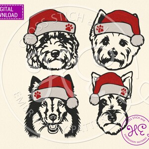 Christmas Dog Embroidery Design, Machine Embroidery Pattern, Download, Labradoodle Shetland Sheepdog Schnauzer West Highland White Terrier