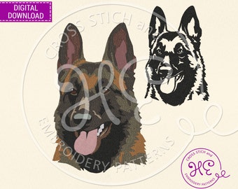 Belgian Malinois Embroidery Designs, Machine Embroidery Pattern, Download, Outline Sketch, Colorful Design, Working Dog Head, Dog Breed
