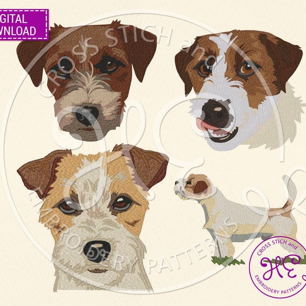 Jack Russell Terrier Dog Embroidery Designs, Machine Embroidery Pattern, Download, Colorful Pet Face Scheme, Animal Body, Melco Janome