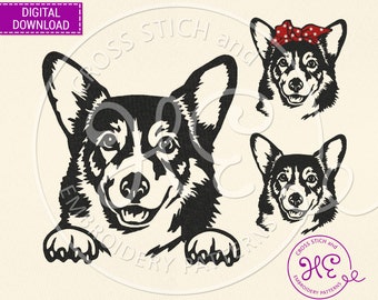 Corgi Dog Embroidery Designs, Machine Embroidery Pattern, Ukraine Digital Download, Cute Corgi Headband Scheme, Outline Animal, Dog Breed