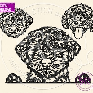 Lagotto Romagnolo Dog Embroidery Designs, Pattern For Machine, Instant Download, Cute Peeking Puppy, Funny Pet Face, Dst Pes Jef Hus Exp Xxx