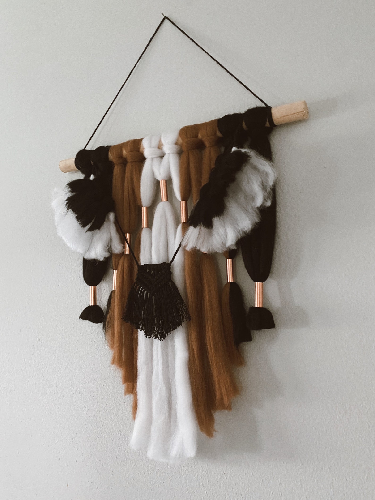 Macrame Wool Wall Hanging merino wool roving cotton cord Etsy