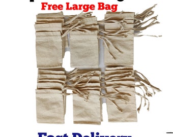 30PCS Small Drawstring Travel POUCH BAGS  With Free Large Bag, Handmade Cotton Canvas White Storage Gift Bag Set For Unisex