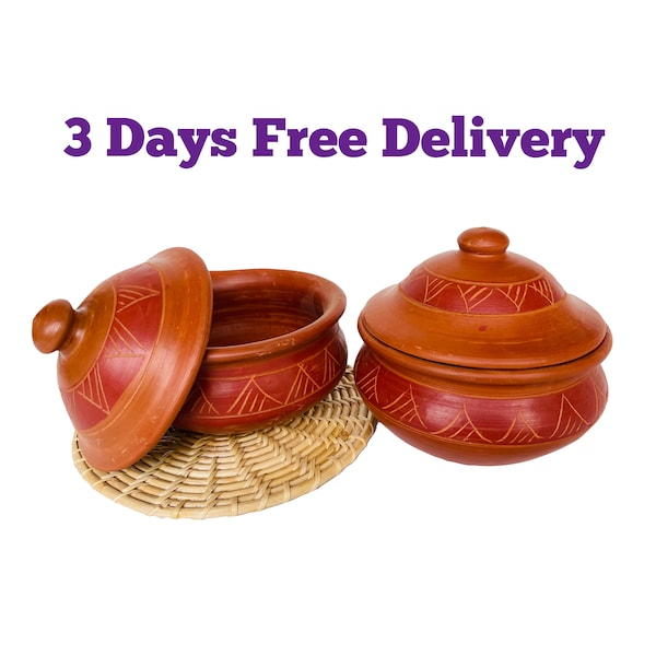 Unique Handmade CLAY POTS with Lid, Home Table Decoration Nice Stackable Small Pots, Eco-friendly Traditional look Food Sweets  Stock Item