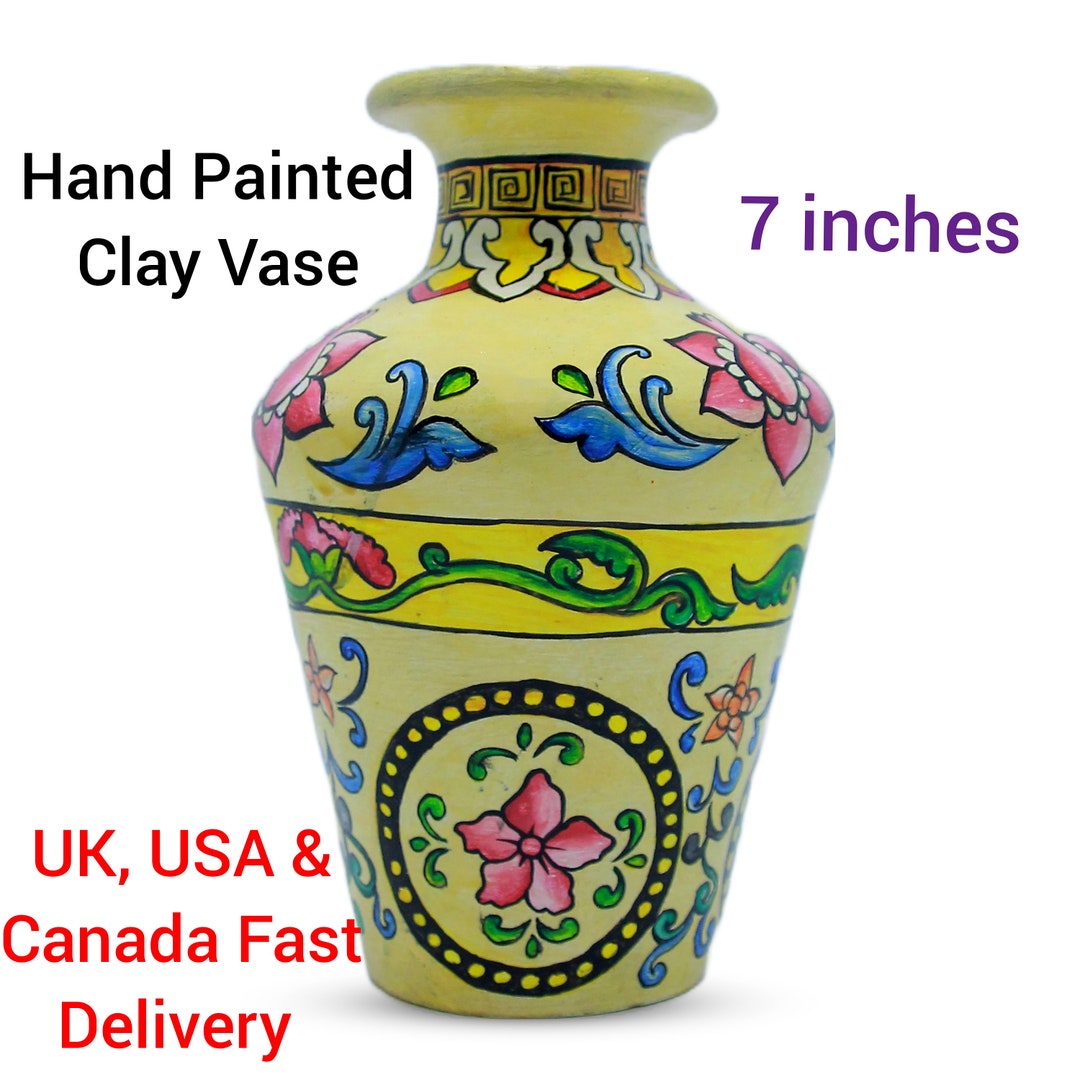7 Inch Handmade CLAY VASE Hand Painted Pottery Vase, Home/hotel Bedroom