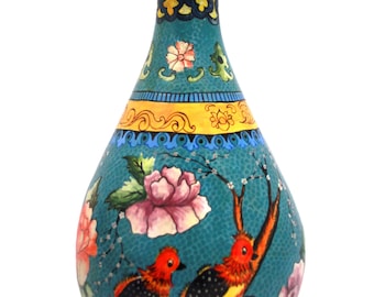 New Hand Paint 12Inches Handmade CLAY VASE, Flower Bird Design Pottery Vase, Best Gift For Christmas, Housewarming, New year, Anniversary