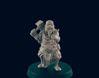 Dwarven Blacksmith Miniature: 3D Printed RPG Model (28/32mm Scale)