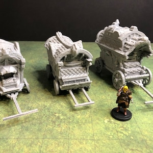 Wagony (3 style!) - model drukowany w 3D, skala 25/28 mm, gry RPG Fantasy, gry planszowe D&D