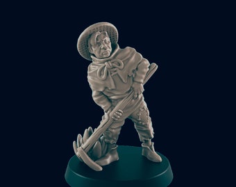 3D Printed Farmer Miniature: 28mm Scale RPG Terrain