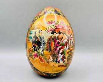 Vintage Satsuma Moriage Egg | Exquisite Oriental Decor | Porcelain | Hand Painted | Intricate Details