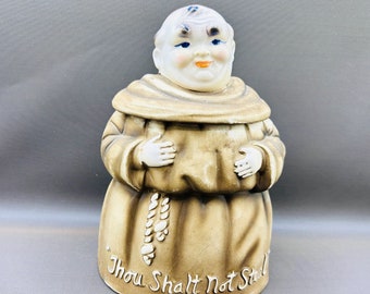 Charming Vintage 1960s Monk Cookie Jar | Thou Shalt Not Steal | A Cheeky Classic | Japan