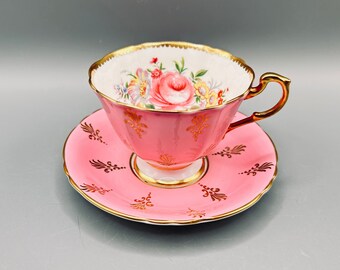 Gorgeous Paragon English Tea Cup and Saucer Set | Pink and Gold with Vibrant Roses | Royal Appointment