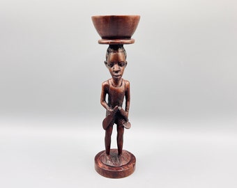 Exquisite African Ironwood Hand Carved Candlestick Holder