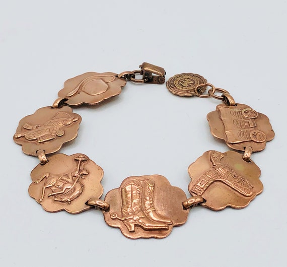 1950s Western Themed Copper Link Bracelet Novelty… - image 2