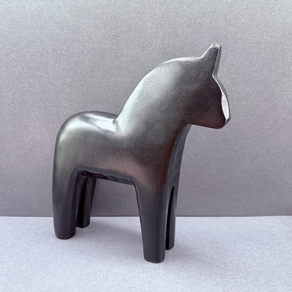Vintage IKEA Finansiell Dala Horse Figurine | Black Solid Wood Scandinavian Decor