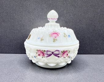 Vintage Westmoreland Milk Glass Trinket Dish | Hand-Painted Roses | Original Sticker