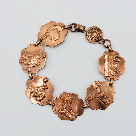 1950s Western Themed Copper Link Bracelet Novelty… - image 1