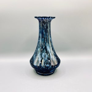 Hand-Blown Mottled Blue & White Art Glass Vase - Polish Cased Glass