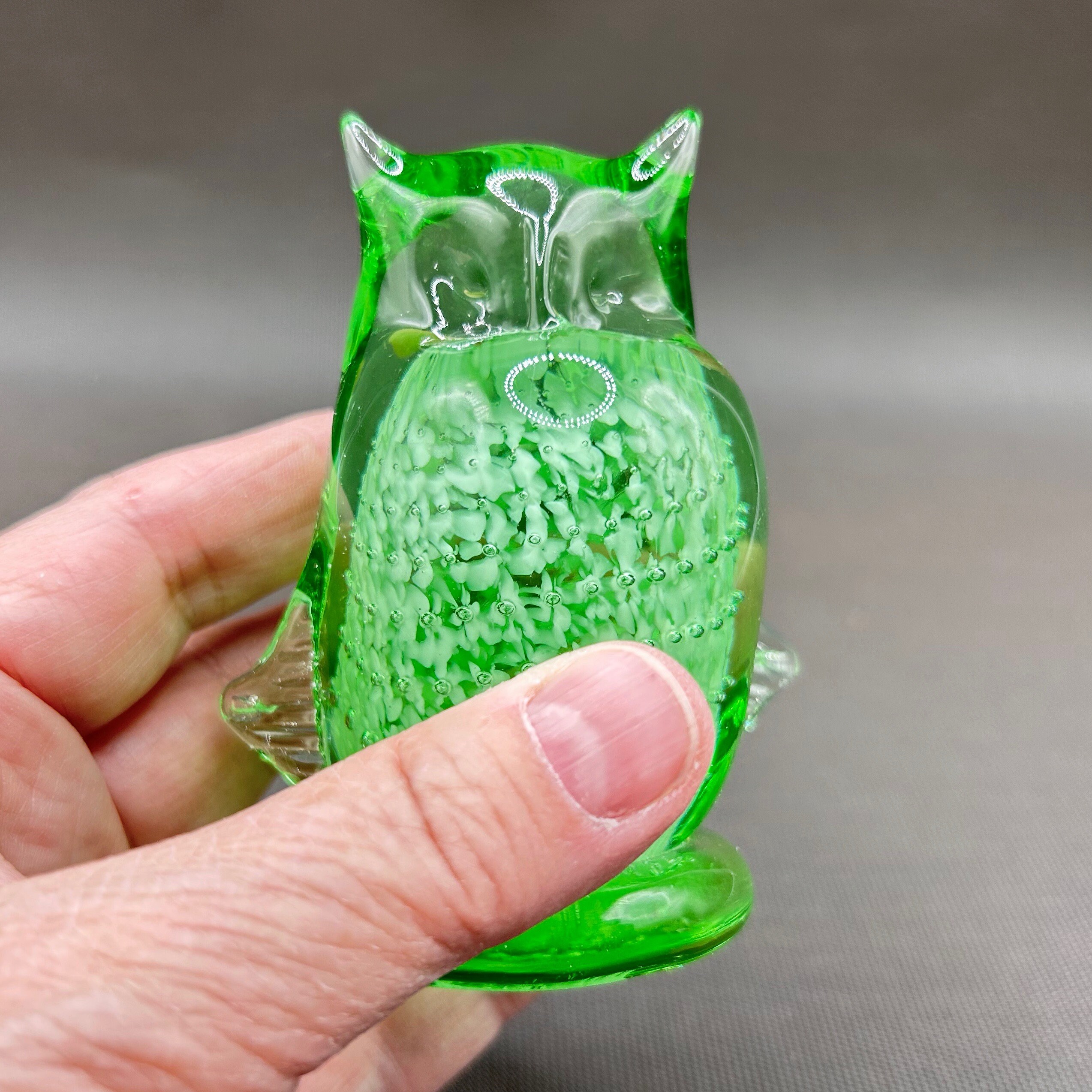 Vintage Altaglass Solid Green Glass Owl Figurine Bullicante Etsy