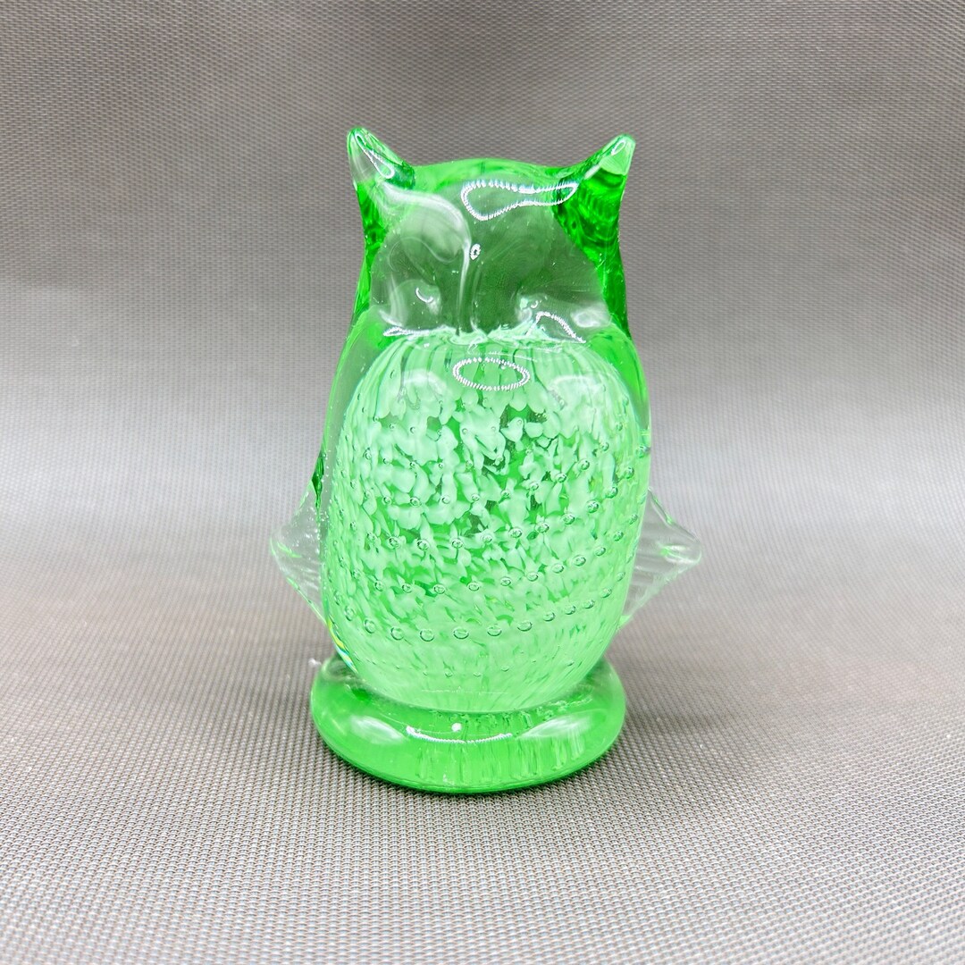 Vintage Altaglass Solid Green Glass Owl Figurine Bullicante Made in