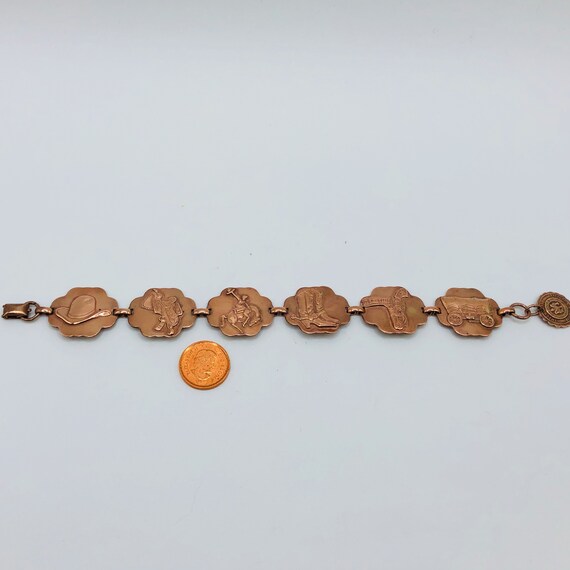 1950s Western Themed Copper Link Bracelet Novelty… - image 4