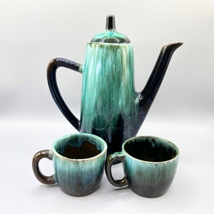 Blue Mountain Pottery Coffee Pot Set | Mid-Century Drip Glaze | 3-Piece Set