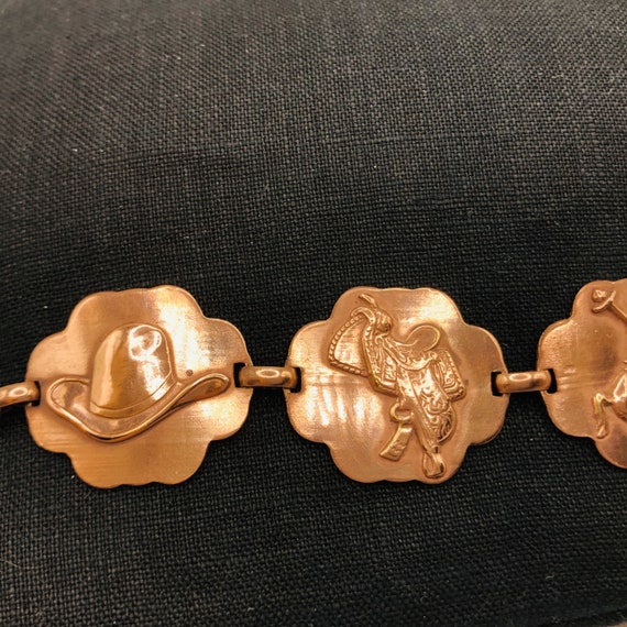 1950s Western Themed Copper Link Bracelet Novelty… - image 6