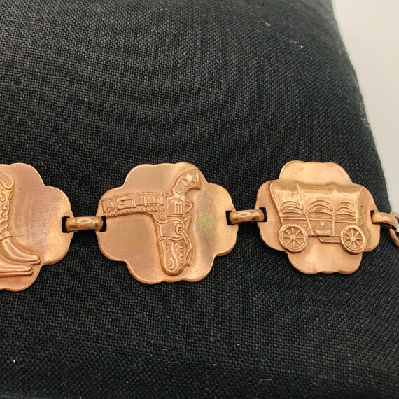 1950s Western Themed Copper Link Bracelet Novelty… - image 8