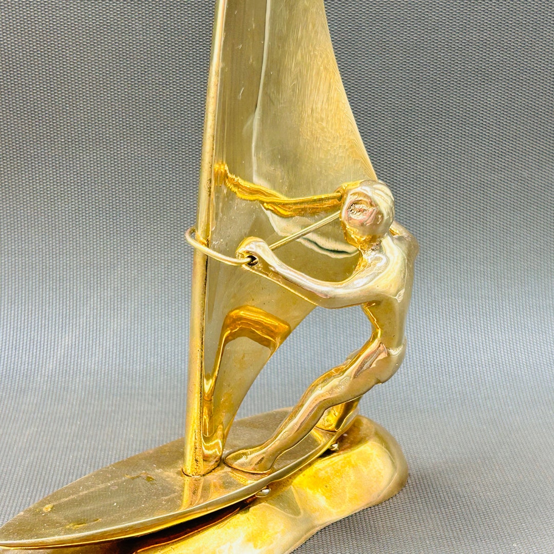 Midcentury Solid Brass Windsurfer Sculpture Sailing Trophy Etsy
