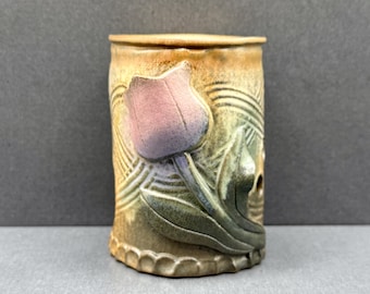 Vintage Handmade Stoneware Wax Warmer | 3D Pink Tulip Design