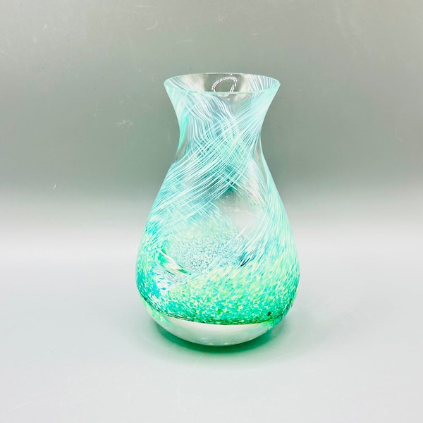 Caithness Glass Scotland Green Art Glass Bud Vase | Beautiful Swirls of Color