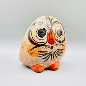 Tonala Groß Augen Keramik Eule aus Mexiko | Skurril Vintage | Erdige Farben | Folk Art mit Blümchen