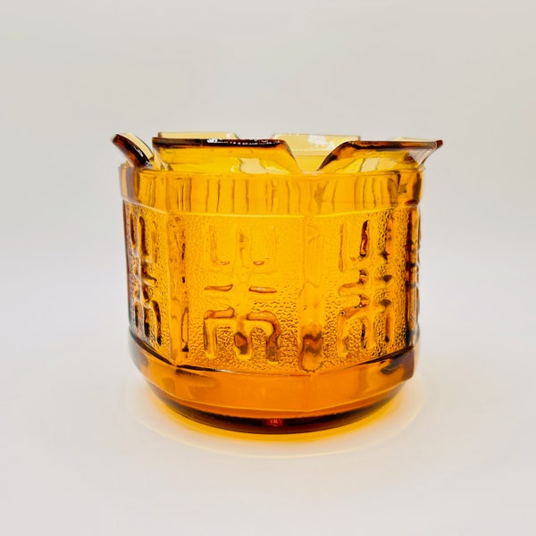 Mid Century Glass Vase/Planter/Candle Holder/Ice Bucket | Topaz /Amber Glass with Raised Border | Princess House