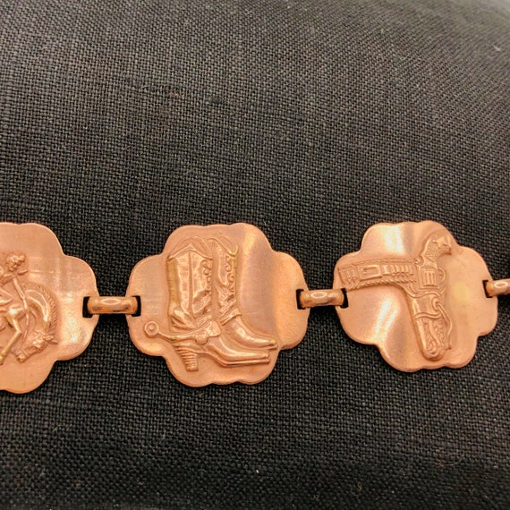 1950s Western Themed Copper Link Bracelet Novelty… - image 7